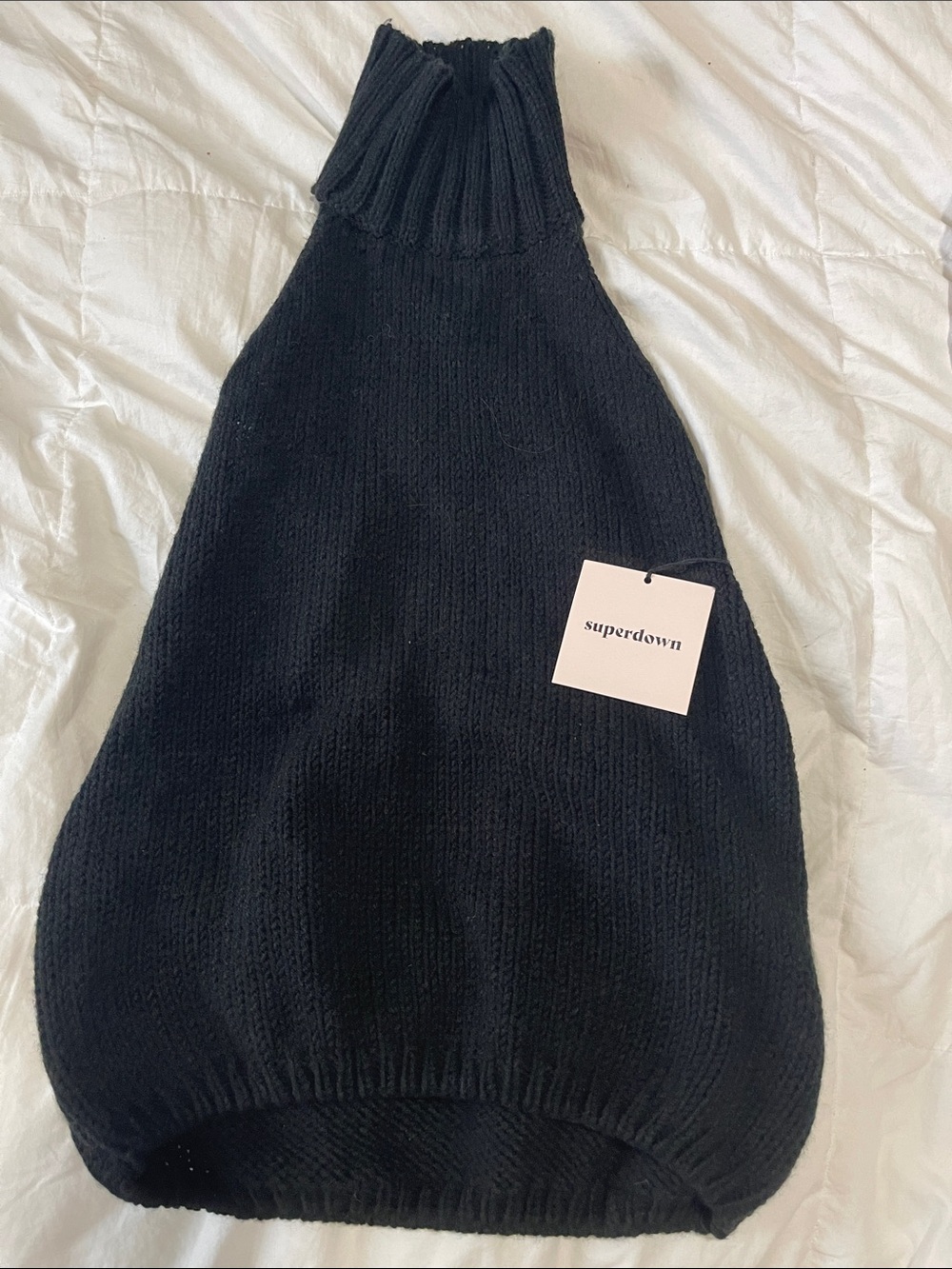 superdown Black Ribbed Turtleneck Knit Tank